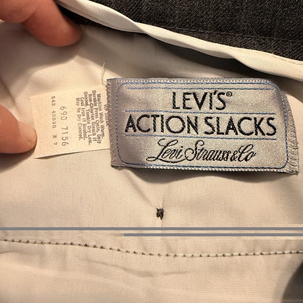 Vintage Levis Action Slacks Mens Gray Pinstripe 2 Piece Suit Blazer Pants - Picture 14 of 16